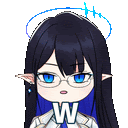 a girl with long black hair and blue eyes is wearing glasses and holding a letter w in her hands .