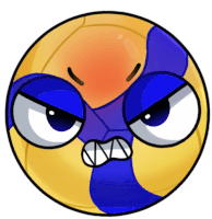 a cartoon illustration of a volleyball with an angry face