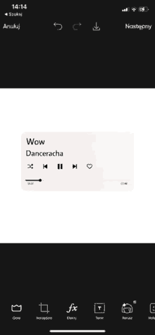 a phone screen shows a music player with the song wow danceracha on it