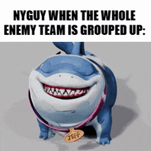 a cartoon shark with a name tag that says jeff on it
