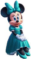 minnie mouse wearing a blue dress and heels