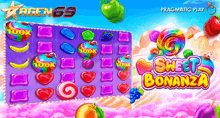 a slot game called sweet bonanza is displayed on a screen