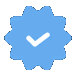 a blue icon with a white check mark on it .