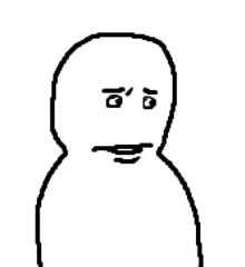 a black and white drawing of a cartoon character with a silly face .