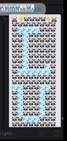 a phone screen shows a bunch of panda bears and the words " unseen messages " at the top