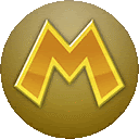 a brown circle with a yellow letter m on it