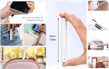 a person holding a white device that says easy to clean the stubborn dirt throughly clean the gap on it