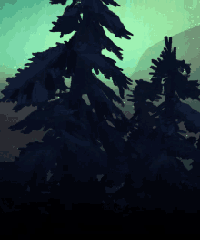 a dark silhouette of a tree with a green background