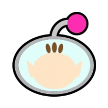 a cartoon drawing of a baby in a helmet with a pink bubble on its head .