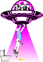 a cartoon of a man being abducted by an alien with a censored label on his butt