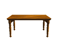 a wooden table with a white background and a wooden leg