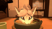 a computer generated image of a cat 's head in a pot of soup