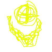 a drawing of a yellow sphere with a cross in the middle