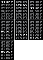 a set of stickers with the word study written in white letters on a black background .