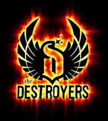 a logo for the destroyers with flames and a bird