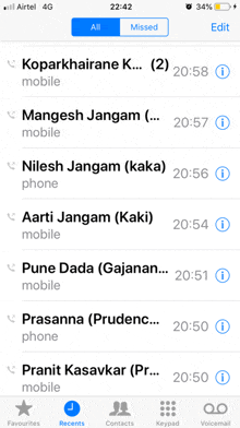 a phone screen shows a list of missed calls including koparkhairane k.