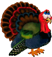 a cartoon turkey with big eyes and a long beak is standing on a white background