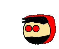 a drawing of a ball with red eyes and a red hood