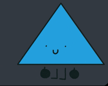 a blue triangle with a face and a smile on it