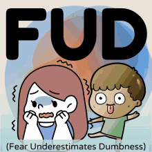 a cartoon of a boy and a girl with fud written on the top