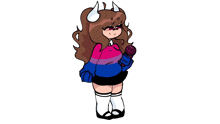 a drawing of a girl wearing a bisexual sweater holding a microphone