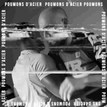 a black and white photo of two men with the words poumons d' acier on the bottom