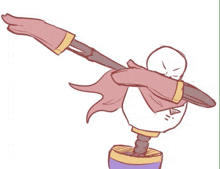 a drawing of papyrus from undertale doing a dab with a scarf around his face .