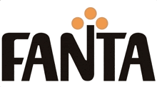 a black and orange logo for fanta with three orange dots