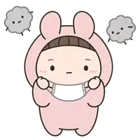 a cartoon character wearing a pink bunny costume is holding a mask