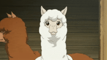 a cartoon drawing of a llama with a white furry coat