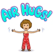 a cartoon of a girl with her arms outstretched and the words air hugs behind her