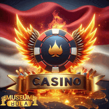 a logo for a casino with flames and wings on it