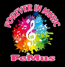 a colorful logo that says forever in music