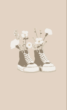 a drawing of a pair of shoes with flowers coming out of them