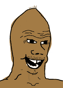 a cartoon drawing of a bald man with a big smile