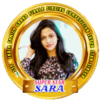 a gold circle with a picture of a woman named sara