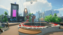 a computer screen shows a city with a fountain and a sign that says spectar