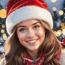 a painting of a woman wearing a santa hat