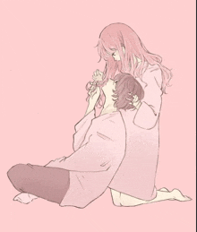 a drawing of a man and a woman in pink