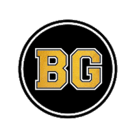 a black and gold logo with the letters bg in a circle .