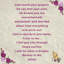 god heard your prayers and he can feel your pain he knows you are overwhelmed exhausted and worried about how everything will work out