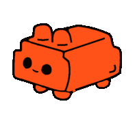 a cartoon drawing of an orange block with a face on it .