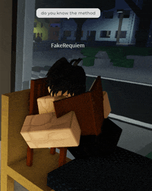 a cartoon character reading a book with fake requiem behind him