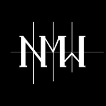 a white logo on a black background with the letters nmw .