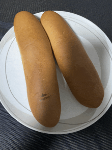 two hot dog buns on a white plate