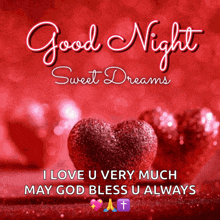 a good night sweet dreams message with a heart in the background