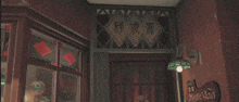 a girl with red hair stands in front of a store with chinese writing