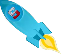 a blue rocket with the number 5 in the center