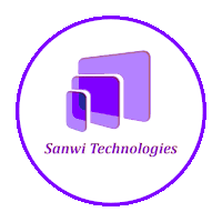 a purple logo for sanwi technologies with purple squares