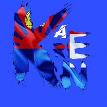 a blue background with a red white and blue flag and the letter a and e